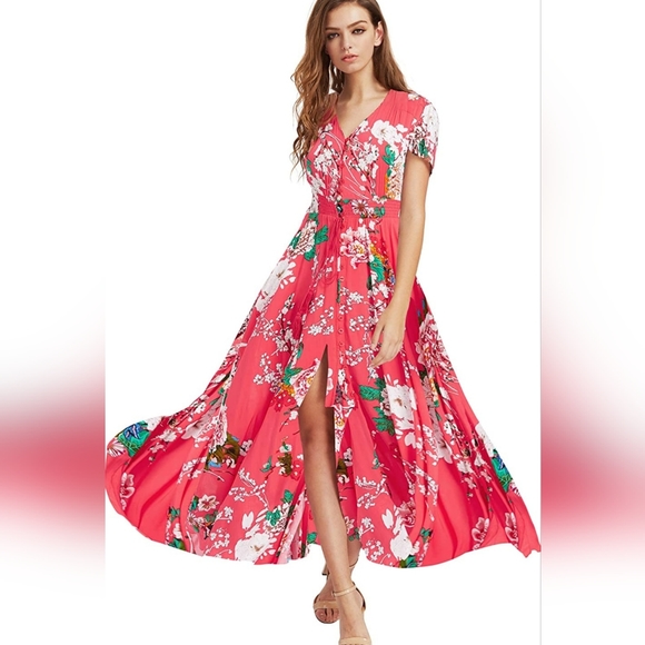 Milumia Dresses & Skirts - Women's Milumia Button Up Floral Print Party Split Flowy Maxi Dress